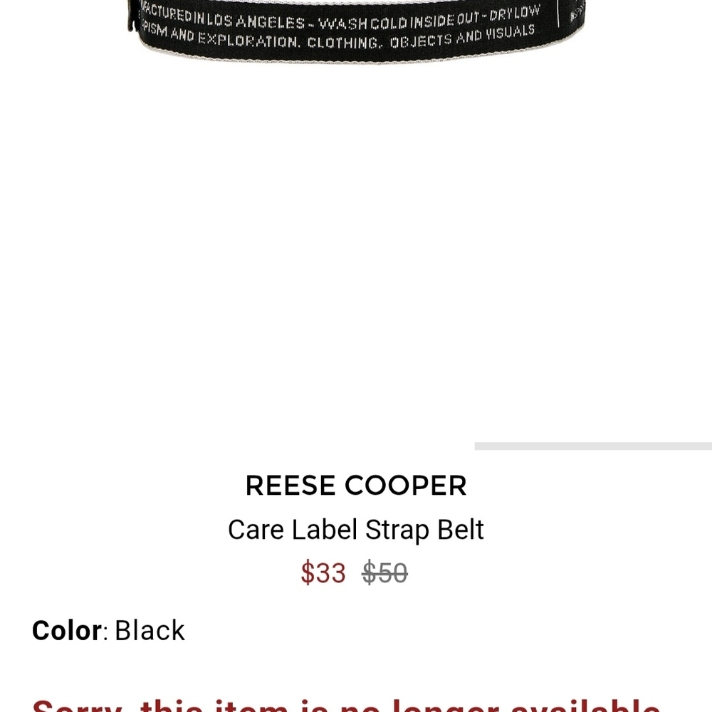 Reese Cooper Black Care Label Strap Belt with Graphic Text